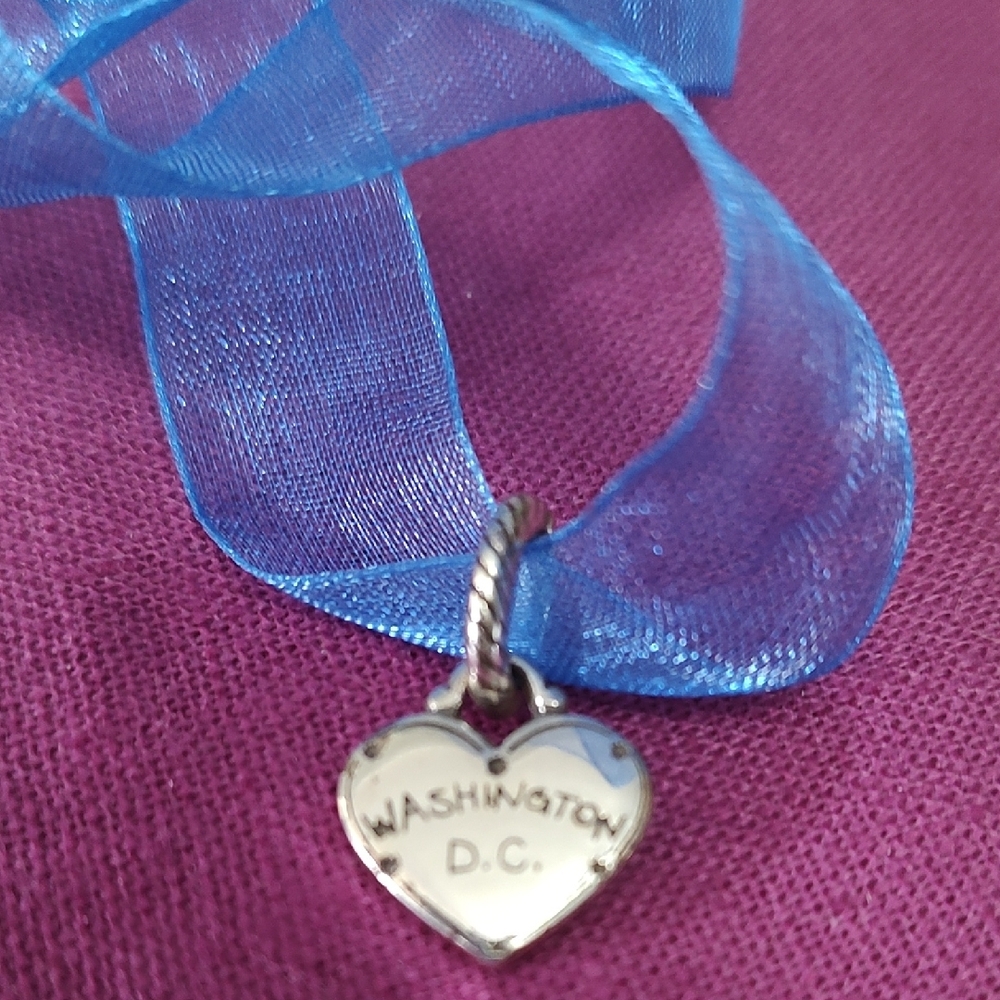 Brighton Patriotic Heart Necklace with Blue Ribbon - Picture 4 of 5